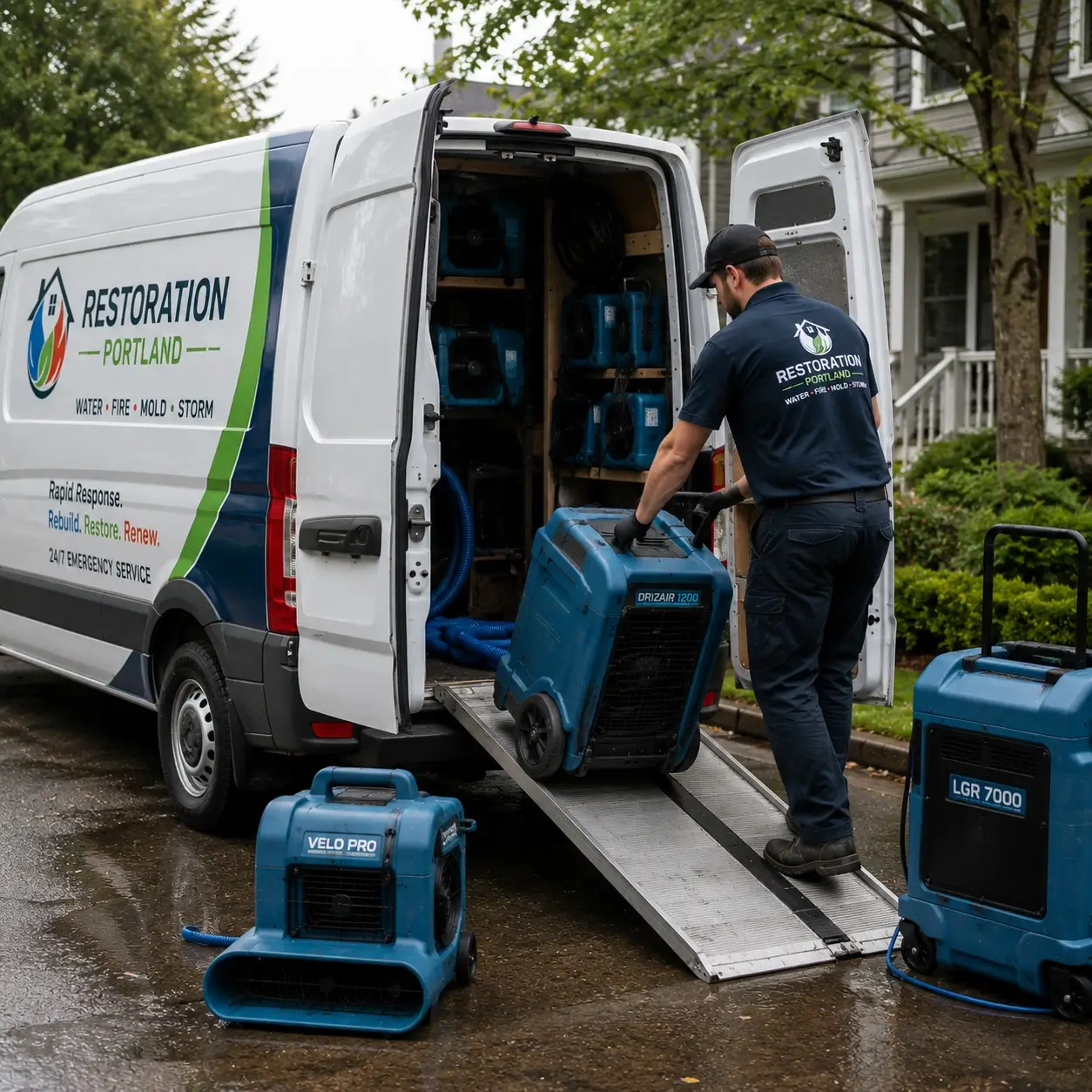 team unloading equipments